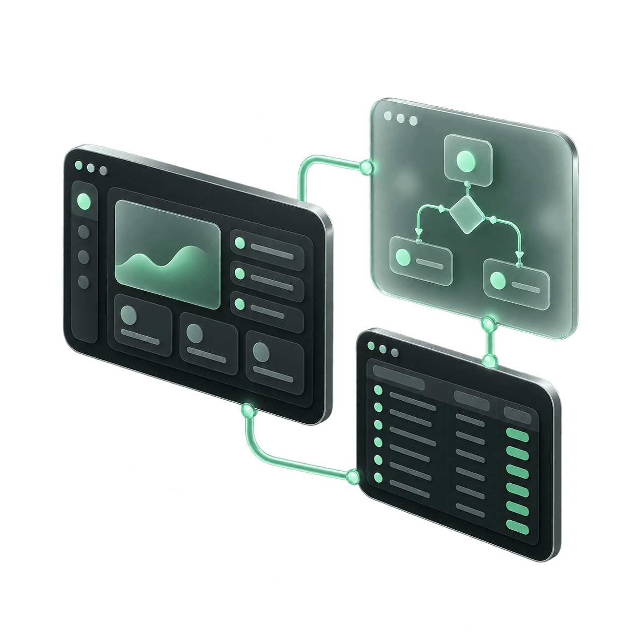 Connected application, automation workflow, and data panels